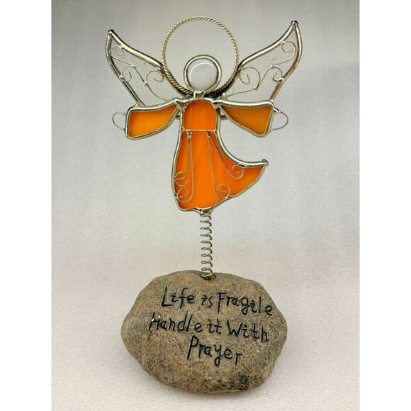 Stained Glass Angel Figurine Spring Rock Base Inspirational Quote 8" - Picture 1 of 4